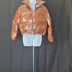 Brown vinyl bubble coat
